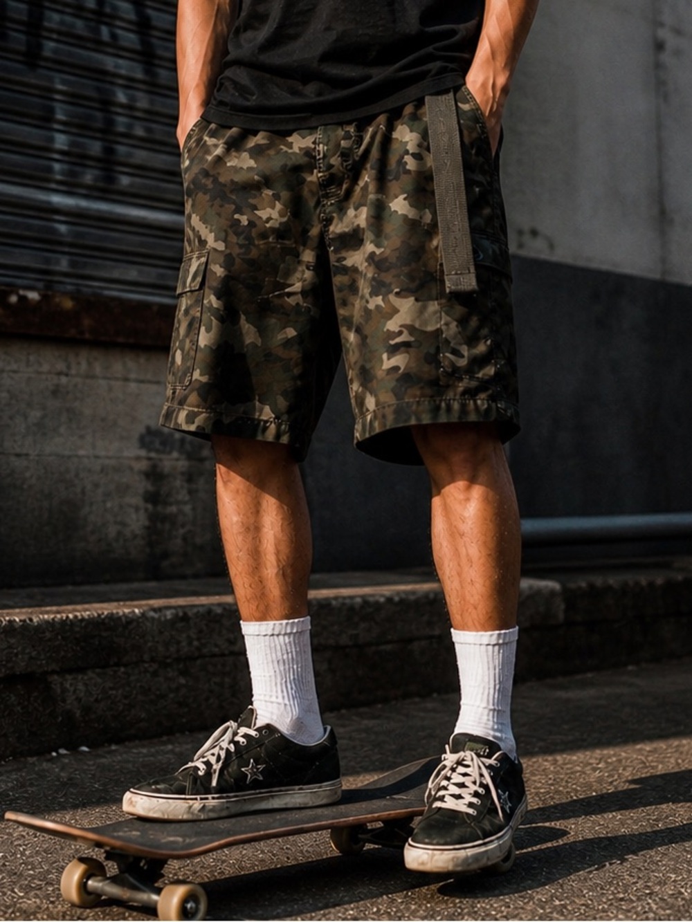 Ecko Unltd Camo Cargo Shorts Men’s 40 Streetwear Utility Belted Green Black Y2K